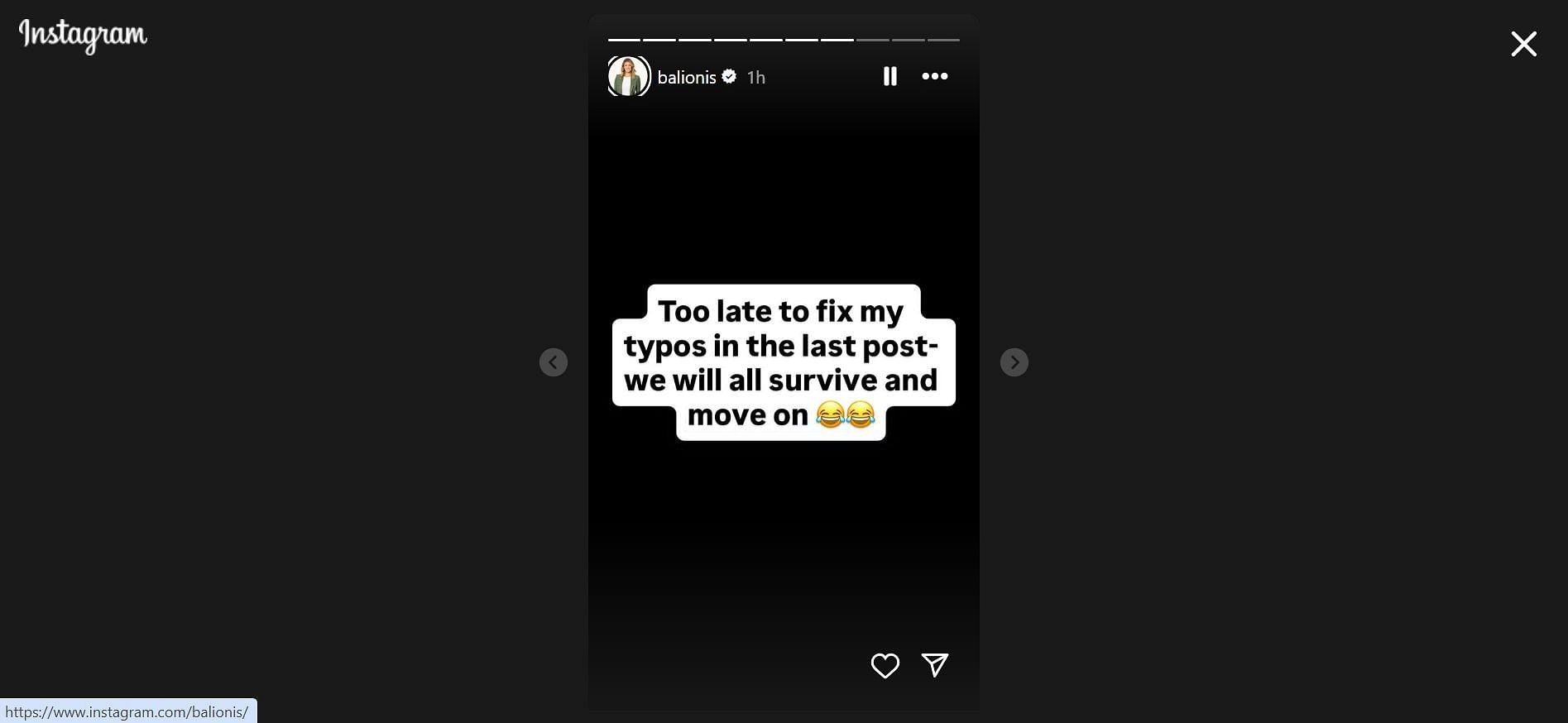 Balionis' story - Source: via @balionis on Instagram